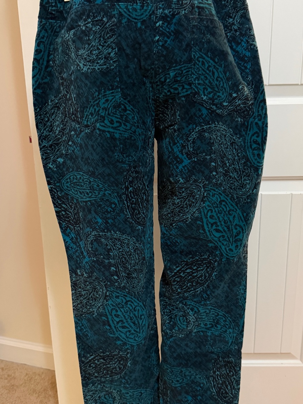 Chico's Deep Teal Velvet Paisley Pants Sz 2 (12R) - Picture 5 of 12